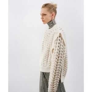 AKNVAS Jules Cream Wool Blend Wavy Knit Ruffle Shoulder Sweater Size M